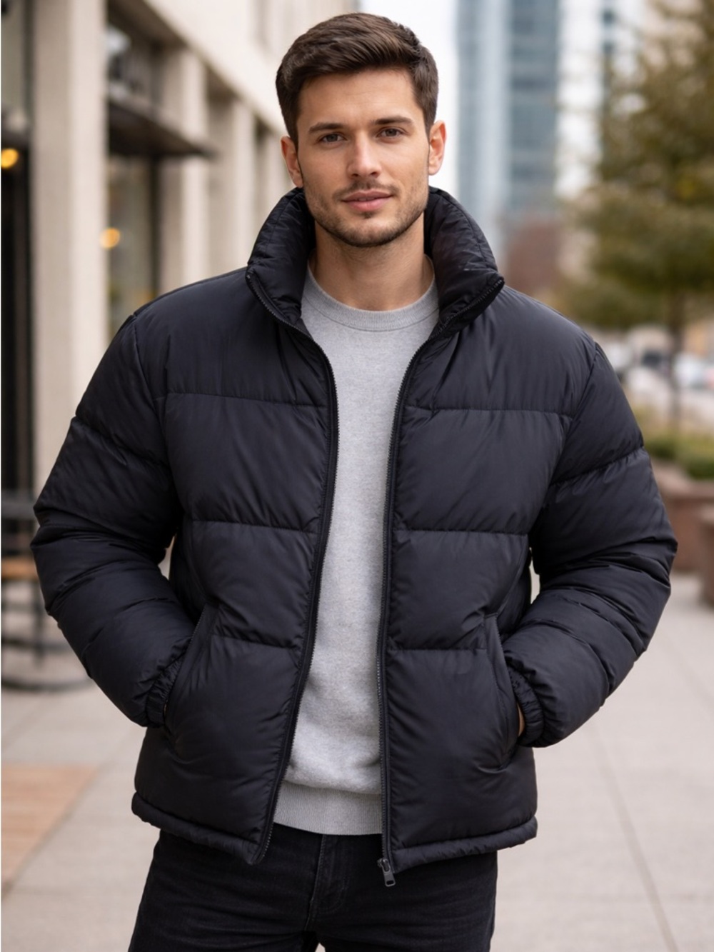 ZARA Black Quilted Cropped Puffer Jacket